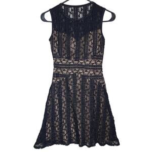Black Lace Nude Lined Mini Dress